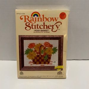 Vintage Rainbow Stitchery Posy Basket Crewel Craft Kit SEALED